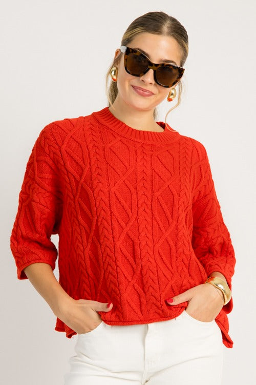 Carissa Cable Sweater, Red