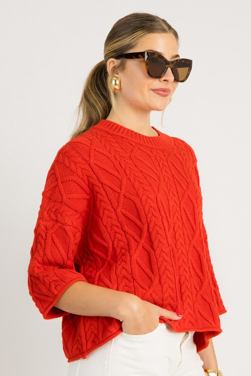 Carissa Cable Sweater, Red