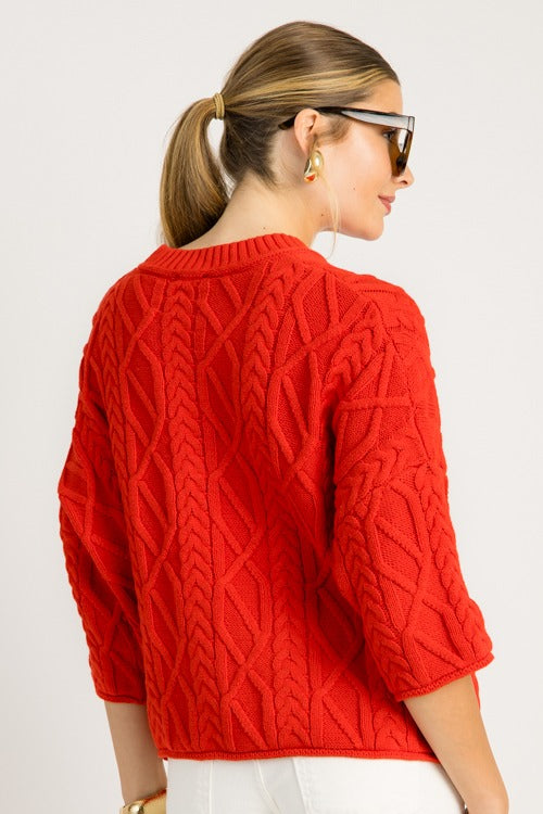 Carissa Cable Sweater, Red
