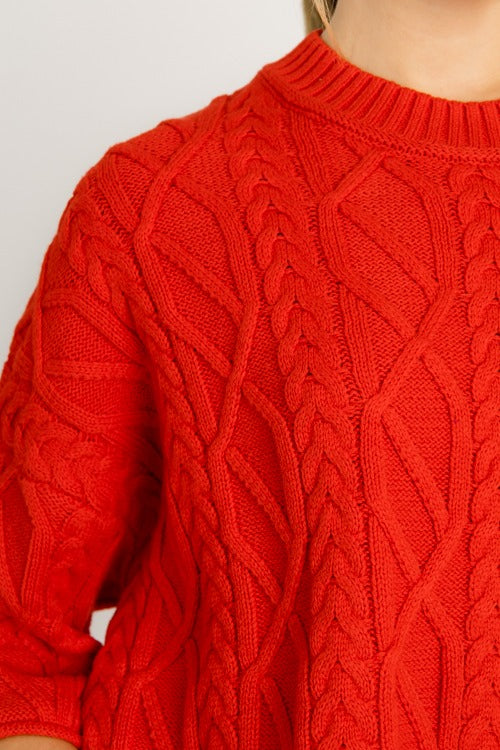 Carissa Cable Sweater, Red
