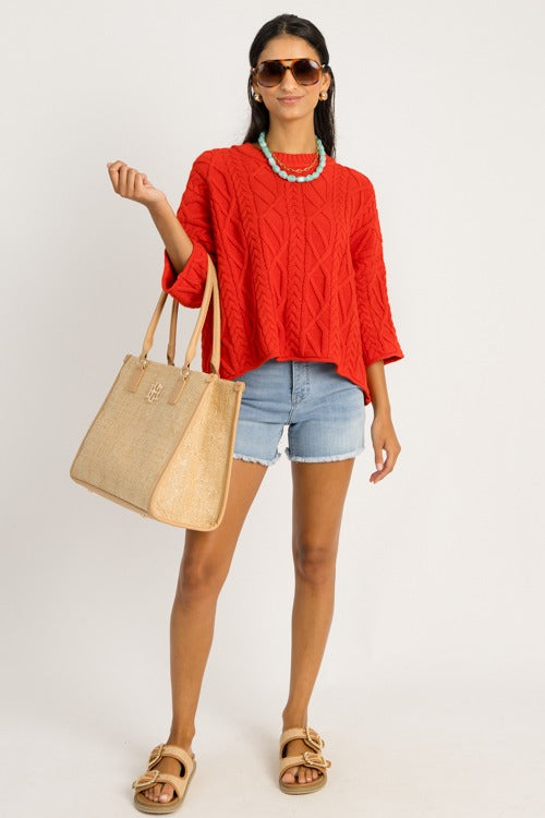 Carissa Cable Sweater, Red