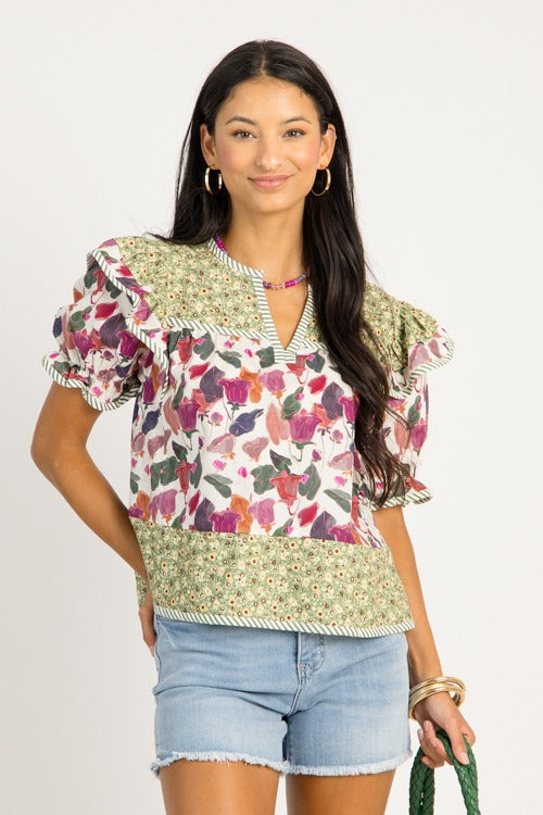 Double Floral Stripe Top, Plum