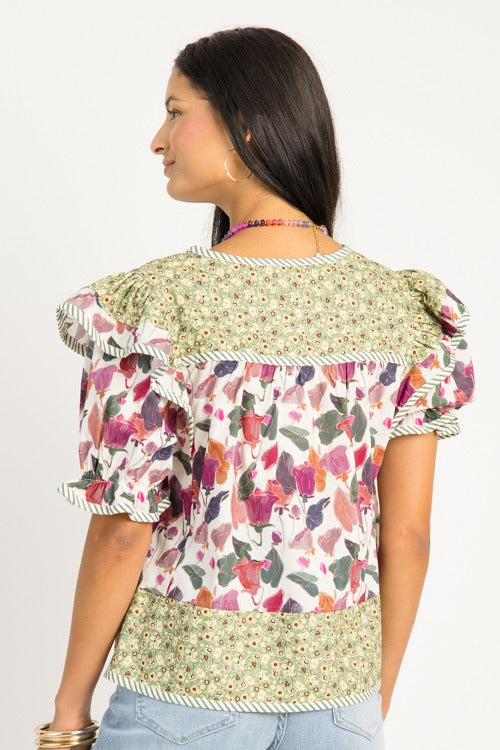 Double Floral Stripe Top, Plum