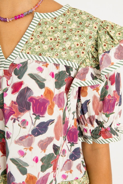 Double Floral Stripe Top, Plum