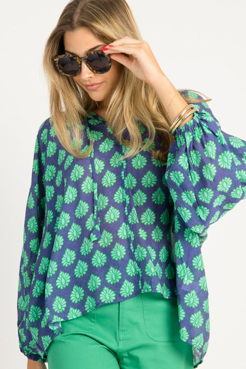 Rana Printed Blouse, Navy Mix