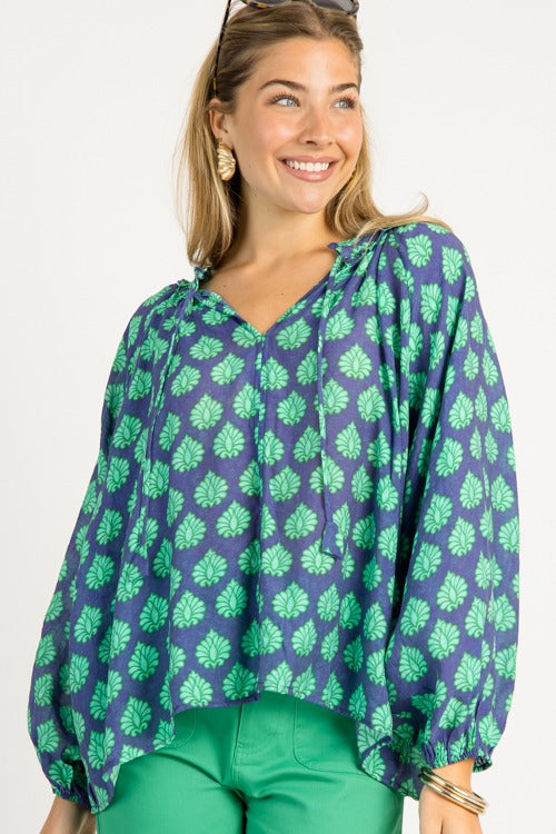 Rana Printed Blouse, Navy Mix