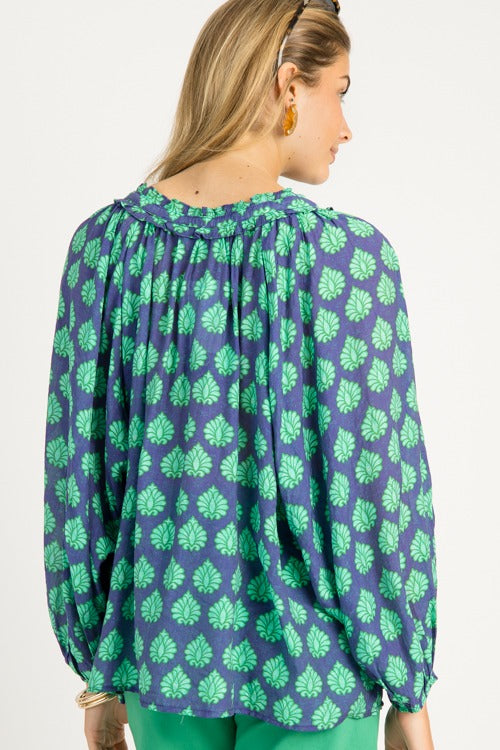 Rana Printed Blouse, Navy Mix