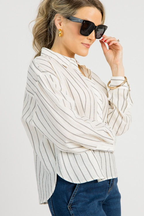 Striped Half Button Shirt, Ivory