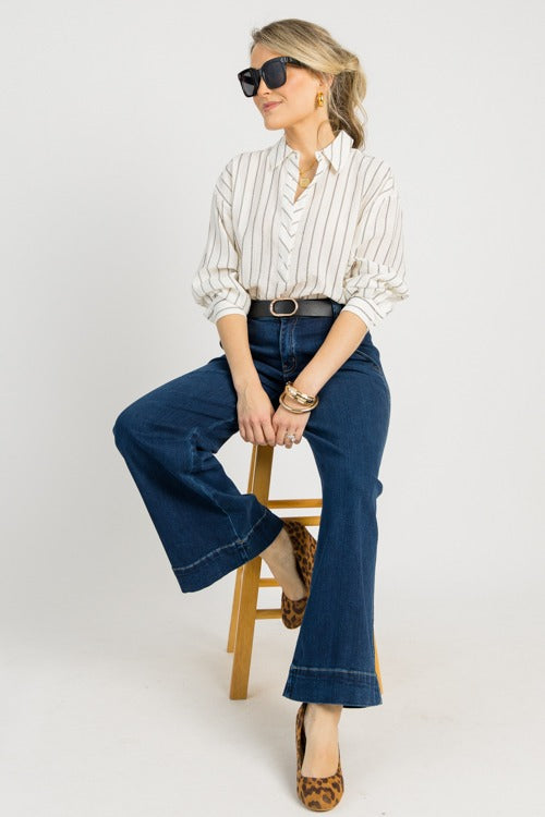 Striped Half Button Shirt, Ivory