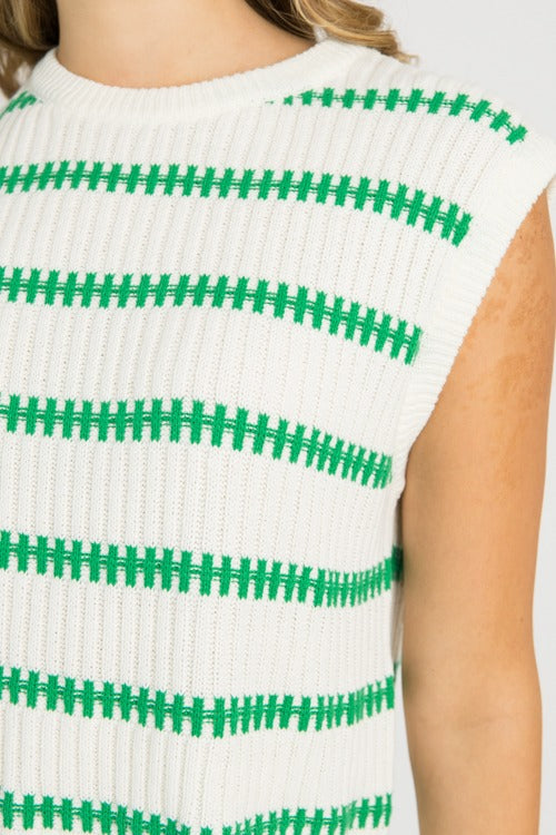 Addie Stripe Sweater, Ivory/Green