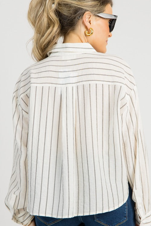 Striped Half Button Shirt, Ivory