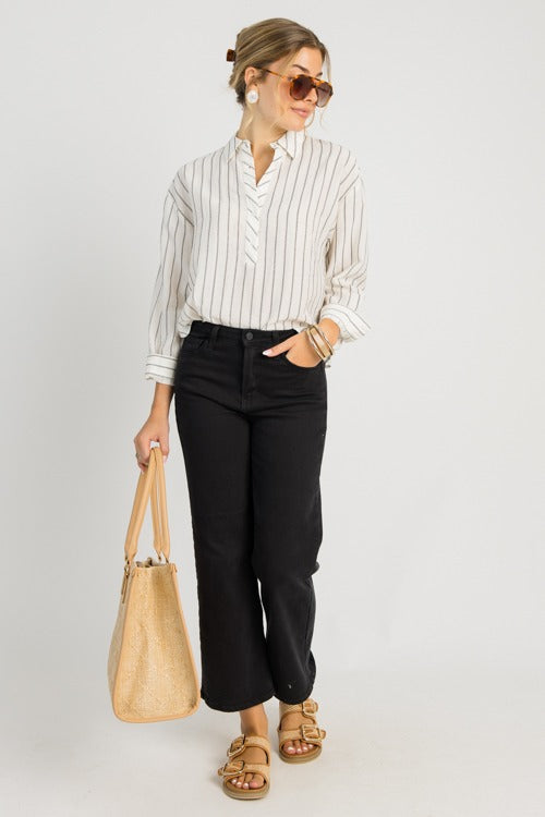 Striped Half Button Shirt, Ivory