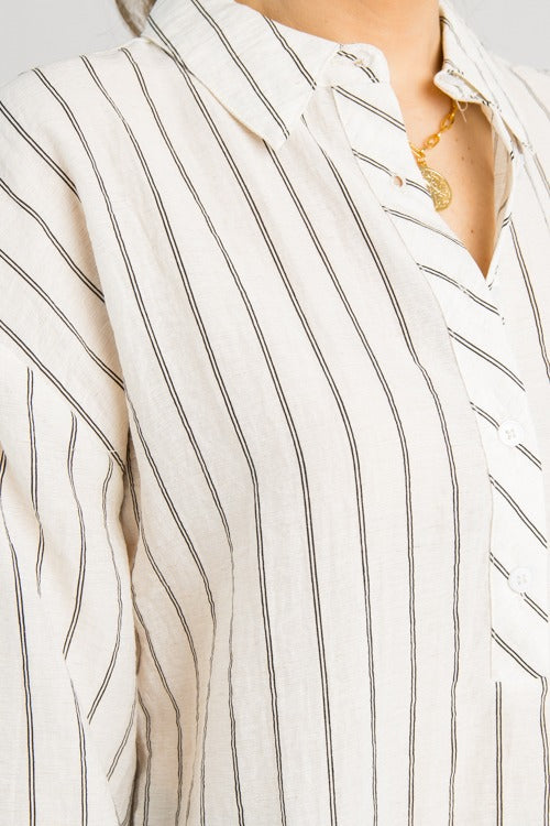 Striped Half Button Shirt, Ivory