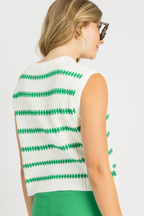 Addie Stripe Sweater, Ivory/Green