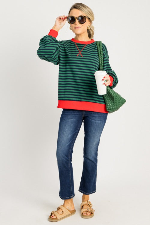Avery Stripe Sweatshirt, H. Green/Navy