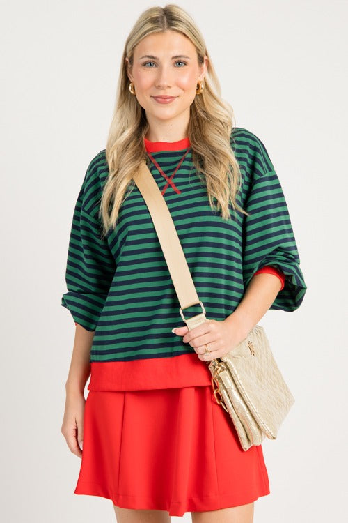 Avery Stripe Sweatshirt, H. Green/Navy
