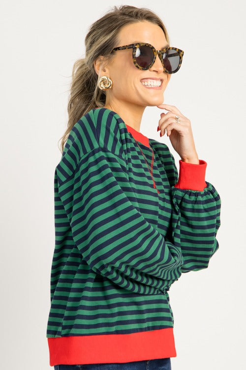 Avery Stripe Sweatshirt, H. Green/Navy