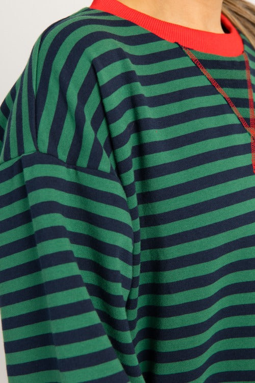Avery Stripe Sweatshirt, H. Green/Navy
