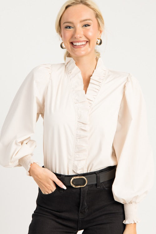 Perfect Ruffle Top, Ecru