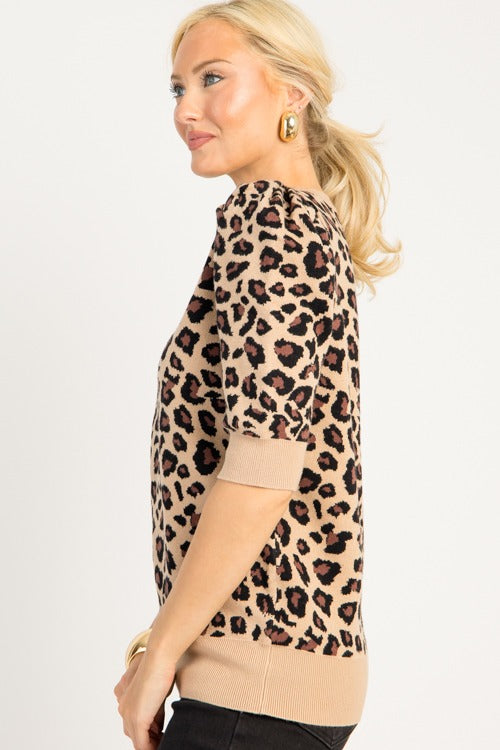 Puff Sleeve Leopard Sweater, Latte