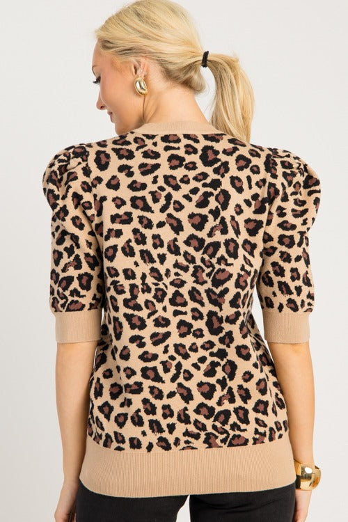 Puff Sleeve Leopard Sweater, Latte