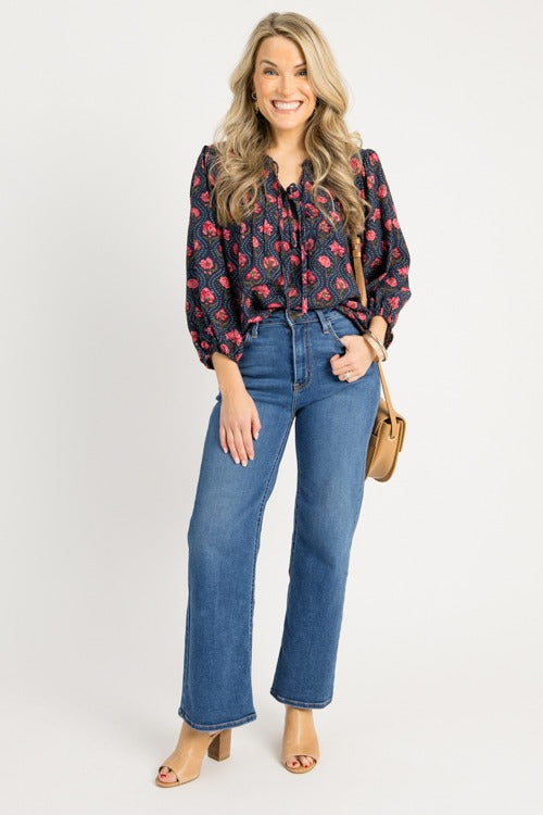 Rosalie Tie Neck Top, Midnight