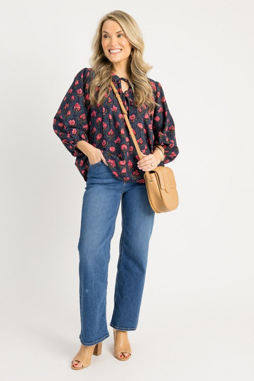 Rosalie Tie Neck Top, Midnight