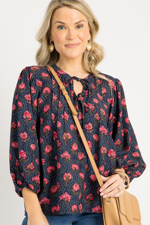 Rosalie Tie Neck Top, Midnight