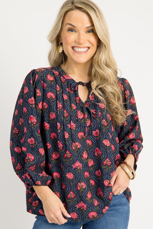 Rosalie Tie Neck Top, Midnight