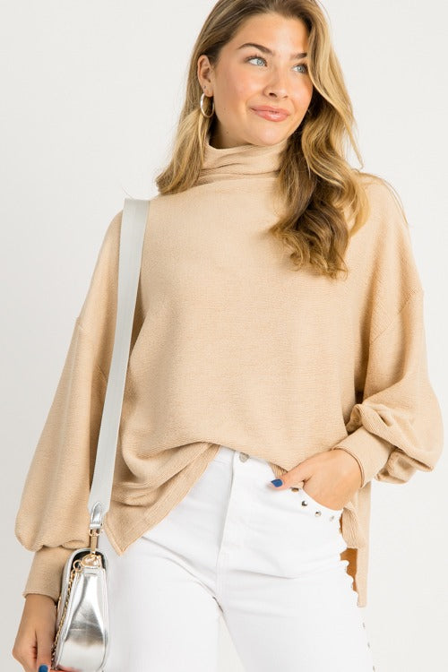 Cade Mock Neck Pullover, Beige