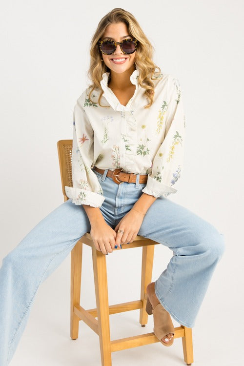 Floral Whimsy Button Top, Off White