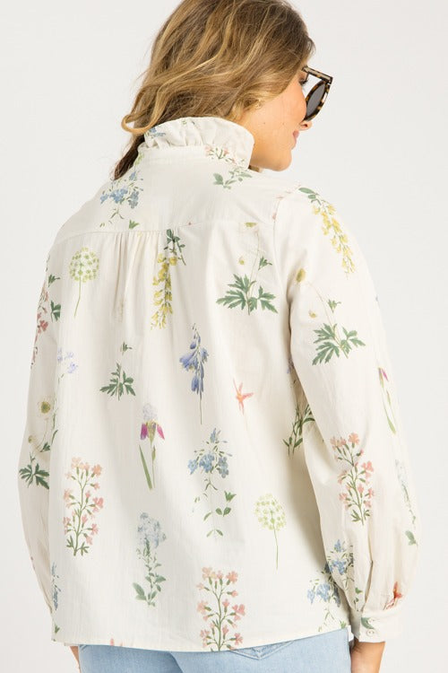 Floral Whimsy Button Top, Off White