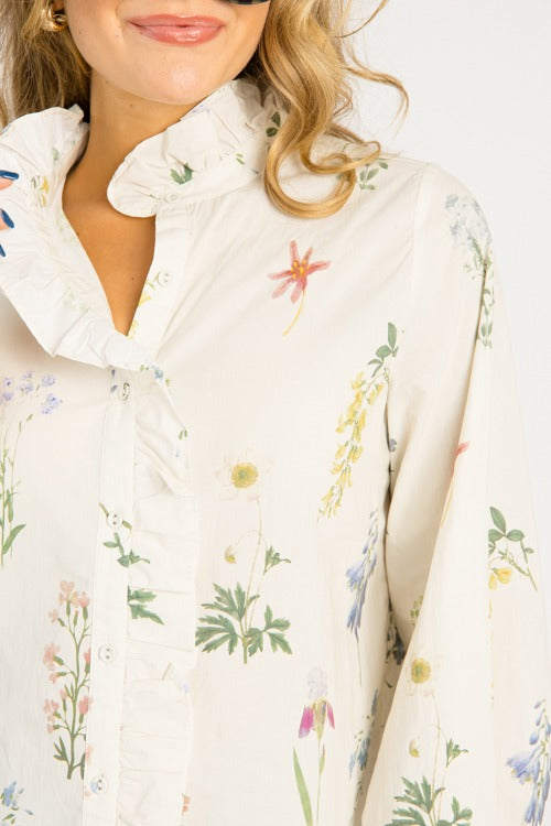 Floral Whimsy Button Top, Off White