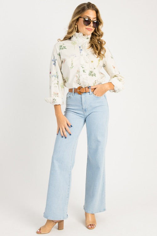 Floral Whimsy Button Top, Off White