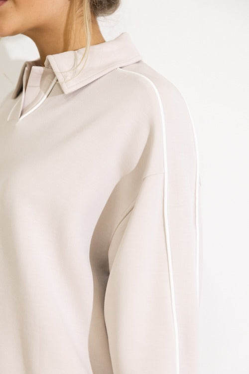 Piping Collared Pullover, Mocha
