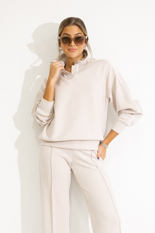 Piping Collared Pullover, Mocha