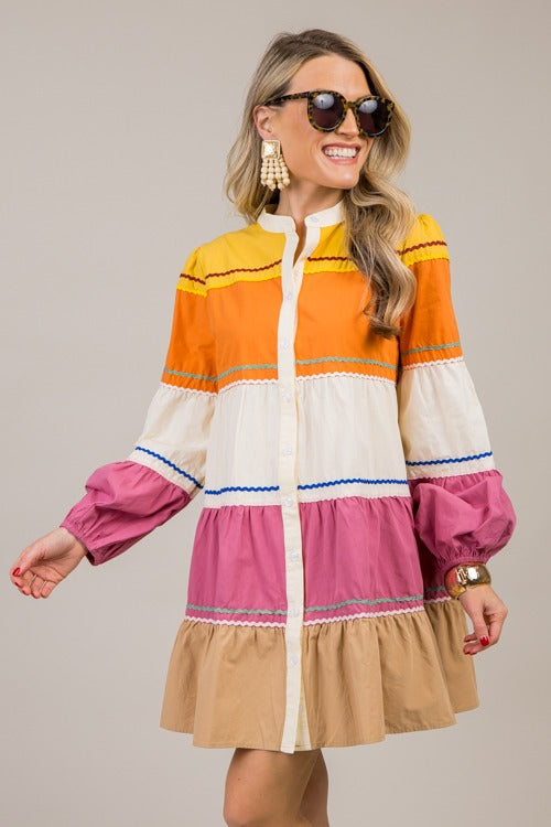 Ric Rac Colorblock Dress, Multi