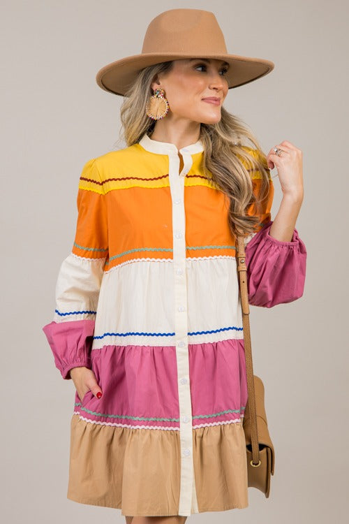 Ric Rac Colorblock Dress, Multi