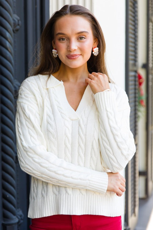 Charlie Cable Sweater, Ivory
