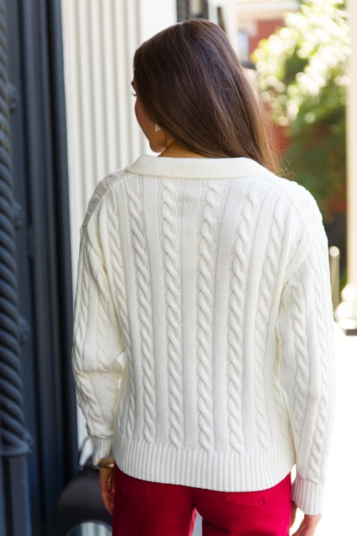 Charlie Cable Sweater, Ivory