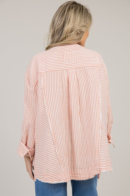 Gauze Pocket Top, Apricot Stripe